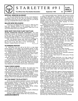 STARLETTER #91 FORCE TM the Official Star Fleet Battles Newsletter September 1994 $2 GAMES