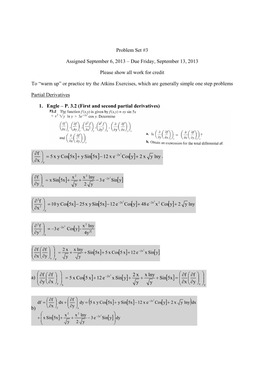 Problem Set #3 Assigned September 6, 2013 – Due Friday, September