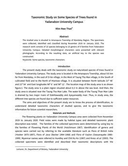 Taxonomic Study on Some Species of Trees Found in Yadanabon University Campus