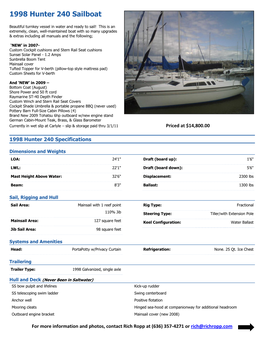 1998 Hunter 240 Sailboat