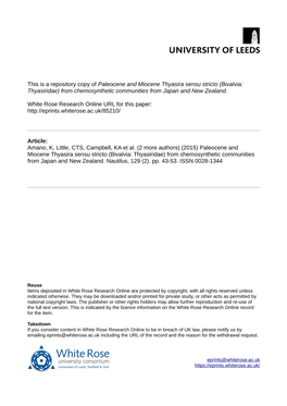 Paleocene and Miocene Thyasira Sensu Stricto (Bivalvia: Thyasiridae) from Chemosynthetic Communities from Japan and New Zealand