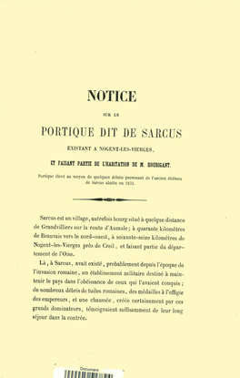 Notice Sur Le Portique Dit De Sarcus Existant a Nogent-Les-Vierges