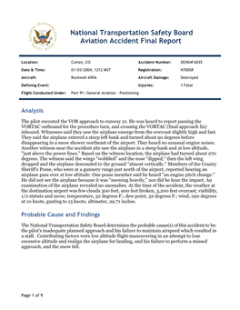 National Transportation Safety Board Aviation Accident Final Report