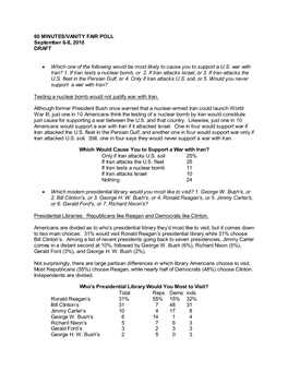 60 MINUTES/VANITY FAIR POLL September 6-8, 2010 DRAFT