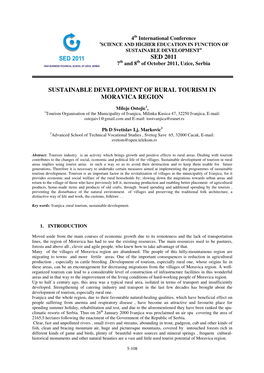 Sustainable Development of Rural Tourism in Moravica Region Sed 2011