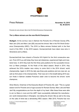 Press Release November 19, 2016 No