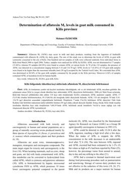 Determination of Aflatoxin M1 Levels in Goat Milk Consumed in Kilis Province
