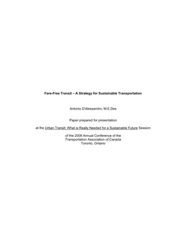 Fare-Free Transit – a Strategy for Sustainable Transportation