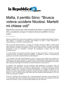 Mafia, Il Pentito Siino: 