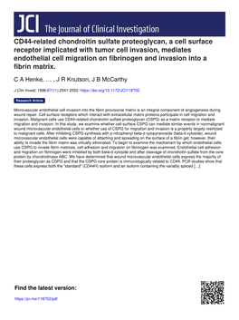 CD44-Related Chondroitin Sulfate Proteoglycan, a Cell Surface