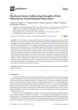 Hardware Factors Influencing Strength of Parts Obtained by Fused Filament Fabrication