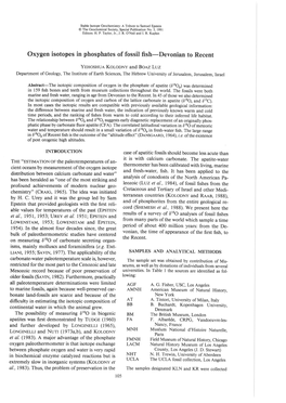 Oxygen Isotopes in Phosphates of Fossil Fish-Devonian to Recent