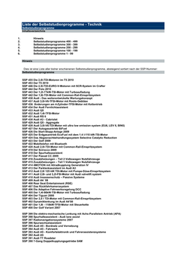 Liste Der Selbststudienprogramme - Technik Selbststudienprogramme Inhaltsverzeichnis