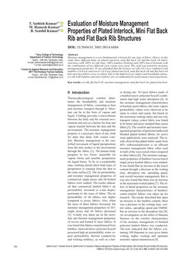 Evaluation of Moisture Management Properties of Plated Interlock, Mini Flat Back Rib and Flat Back Rib Structures