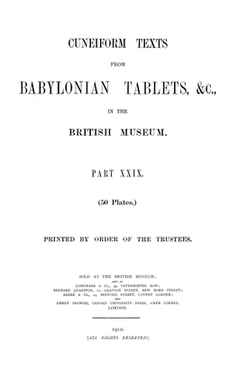 Cuneiform Texts from Babylonian Tablets, &C. in the British Museum. Part XXIX