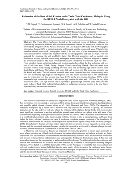 Estimation of the Rate of Soil Erosion in the Tasik Chini Catchment, Malaysia Using the RUSLE Model Integrated with the GIS