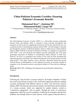 China-Pakistan Economic Corridor: Ensuring Pakistan’S Economic Benefits