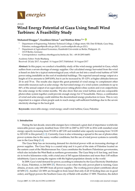 Wind Energy Potential of Gaza Using Small Wind Turbines: a Feasibility Study