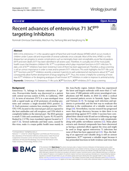 Recent Advances of Enterovirus 71 3Cpro Targeting Inhibitors Rominah Onintsoa Diarimalala, Meichun Hu, Yanhong Wei and Kanghong Hu*