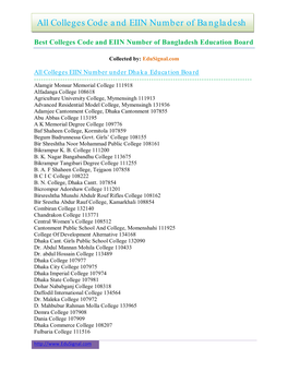 Colleges Code and EIIN Number of Bangladesh Education Board