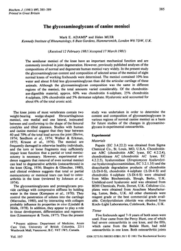 The Glycosaminoglycans of Canine Menisci