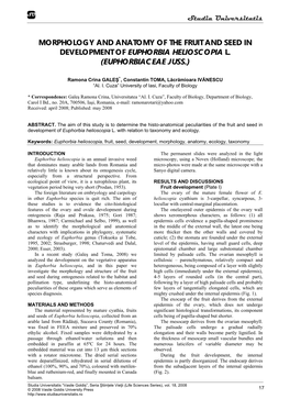 Morphology and Anatomy of the Fruit and Seed in Development of Euphorbia Helioscopia L