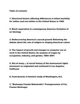 Table of Contents 1. Structural Factors Affecting Differences in Infant