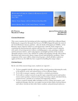 Greco Roman Egypt Syllabus