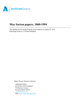 May Sarton Papers, 1860-1994