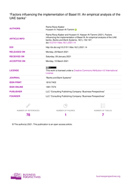 “Factors Influencing the Implementation of Basel III: an Empirical Analysis of the UAE Banks”