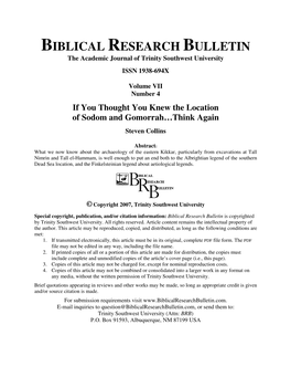 BIBLICAL RESEARCH BULLETIN the Academic Journal of Trinity Southwest University