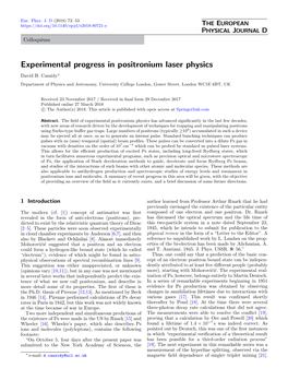 Experimental Progress in Positronium Laser Physics David B
