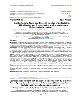 Antibacterial Activity and Time Kill Kinetics of Amlodipine, Thioridazine and Promethazine Against Pathogenic Clinical Bacterial Isolates