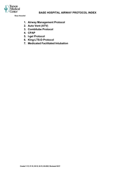 BASE HOSPITAL AIRWAY PROTOCOL INDEX Base Hospital