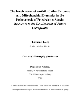 The Involvement of Anti-Oxidative Response and Mitochondrial Dynamics in the Pathogenesis of Friedreich's Ataxia: Relevance T