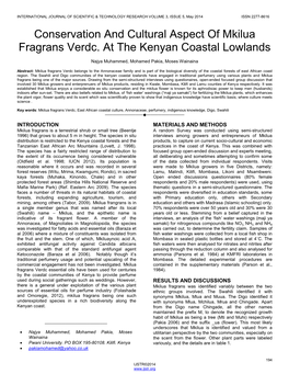 Conservation and Cultural Aspect of Mkilua Fragrans Verdc. at the Kenyan Coastal Lowlands