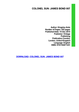 {Download PDF} Colonel Sun: James Bond