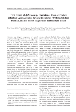 Infecting Gymnodactylus Darwinii (Gekkota: Phyllodactylidae) from an Atlantic Forest Fragment in Northeastern Brazil