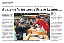 Aukje De Vries Zesde Friese Kamerlid Kamerlid