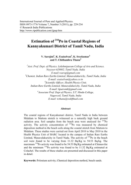 Estimation of Po in Coastal Regions of Kannyakumari District of Tamil