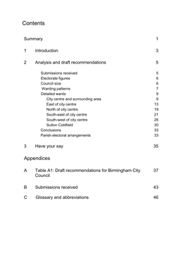 Draft Recommendations for Birmingham City Council