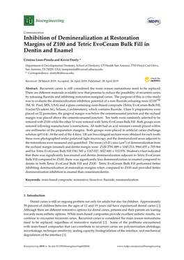 Inhibition of Demineralization at Restoration Margins of Z100 and Tetric Evoceram Bulk Fill in Dentin and Enamel