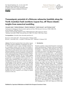 Tsunamigenic Potential of a Holocene Submarine Landslide Along the North Anatolian Fault (Northern Aegean Sea, Off Thasos Island): Insights from Numerical Modelling