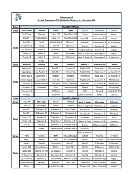 Calendrier U9 Accueil Des Équipes 13H30 Afin De Démarrer Les Plateaux À 14H