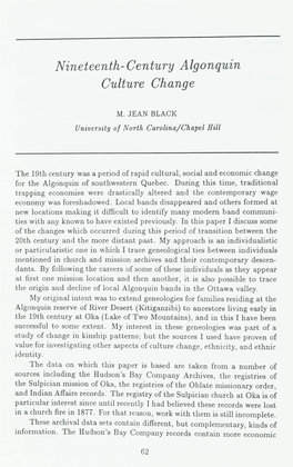 Nineteenth-Century Algonquin Culture Change