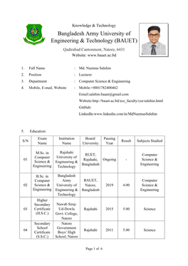 Bangladesh Army University of Engineering & Technology (BAUET)