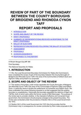Review of Part of the Boundary Between the County Boroughs of Bridgend and Rhondda Cynon Taff Report and Proposals 1