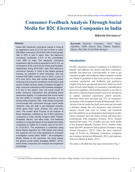 Consumer Feedback Analysis Through Social Media for B2C Electronic Companies in India Riktesh Srivastava*