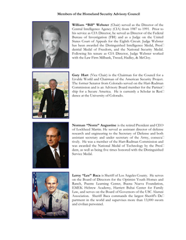 U.S. Homeland Security Advisory Council Members Biographies