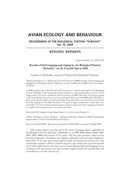 Results of Bird Trapping and Ringing by the Biological Station “Rybachy” on the Courish Spit in 2006